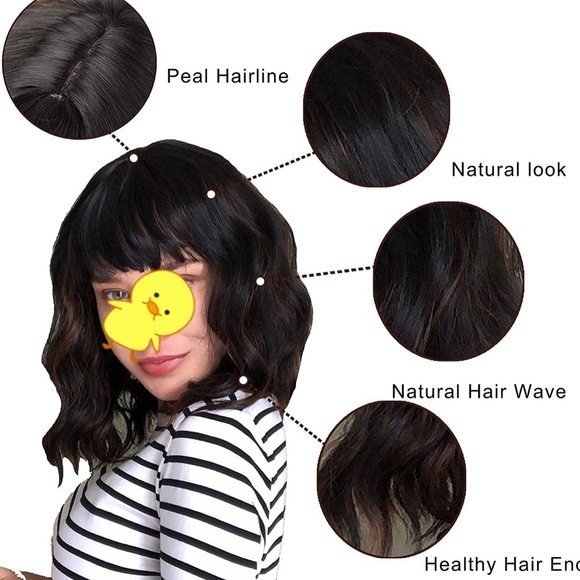 Human hair blend black/brown wig main image 4